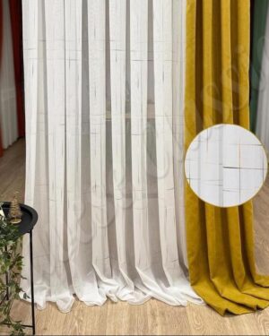 Lan zavesa - krem sa zadebljanim nitima u tkanju